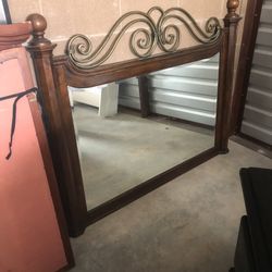 BEAUTIFUL CHERRY WOOD MIRROR-SOLID WOOD AND METAL FEATURES
