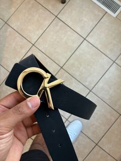 70$ Calvin Klein Black Leather Belt Gold CK Buckle