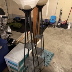 Black Metal Floor Lamps w/ Frosted Glass Shades - Set of 2 