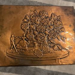 Vintage Copper Embossed Floral Victorian couple wall Art