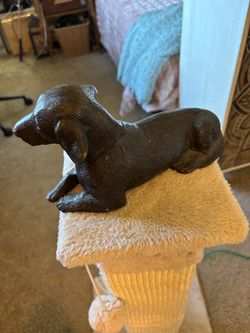 STATUE… DOG IN REPOSE, (METAL)