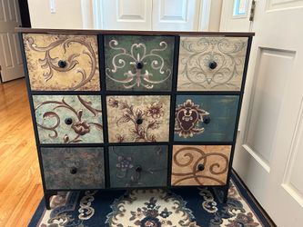 Dresser with Drawers for Bedroom Chest of Drawers Fabric Dresser for Closet,Nursery Entryway Hall Tree TV Stand for Living Room Retro Floral Pattern D