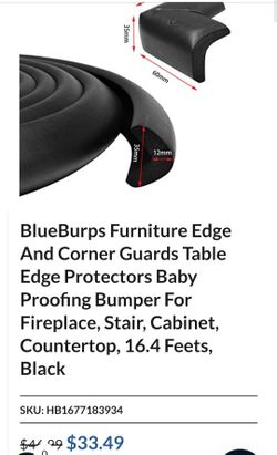 BlueBurps Furniture Edge And Corner Guards Table Edge Protectors Baby Proofing Bumper For Fireplace, Stair, Cabinet, Countertop, 16.4 Feets, Black
