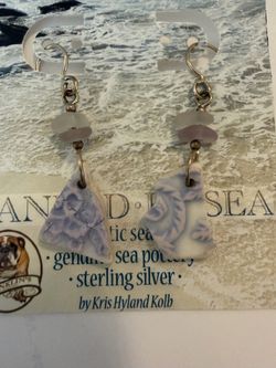 New Genuine Sea Pottery & Sterling Silver Dangle Earrings by Kris Hyland Kolb