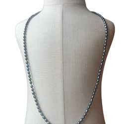 Silvery blues, greens & purples dainty oval 13” pearl strand necklace 