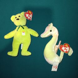 Beanie Babies McDonald's Fry The Bear 2004-Neon The Seahorse 1999