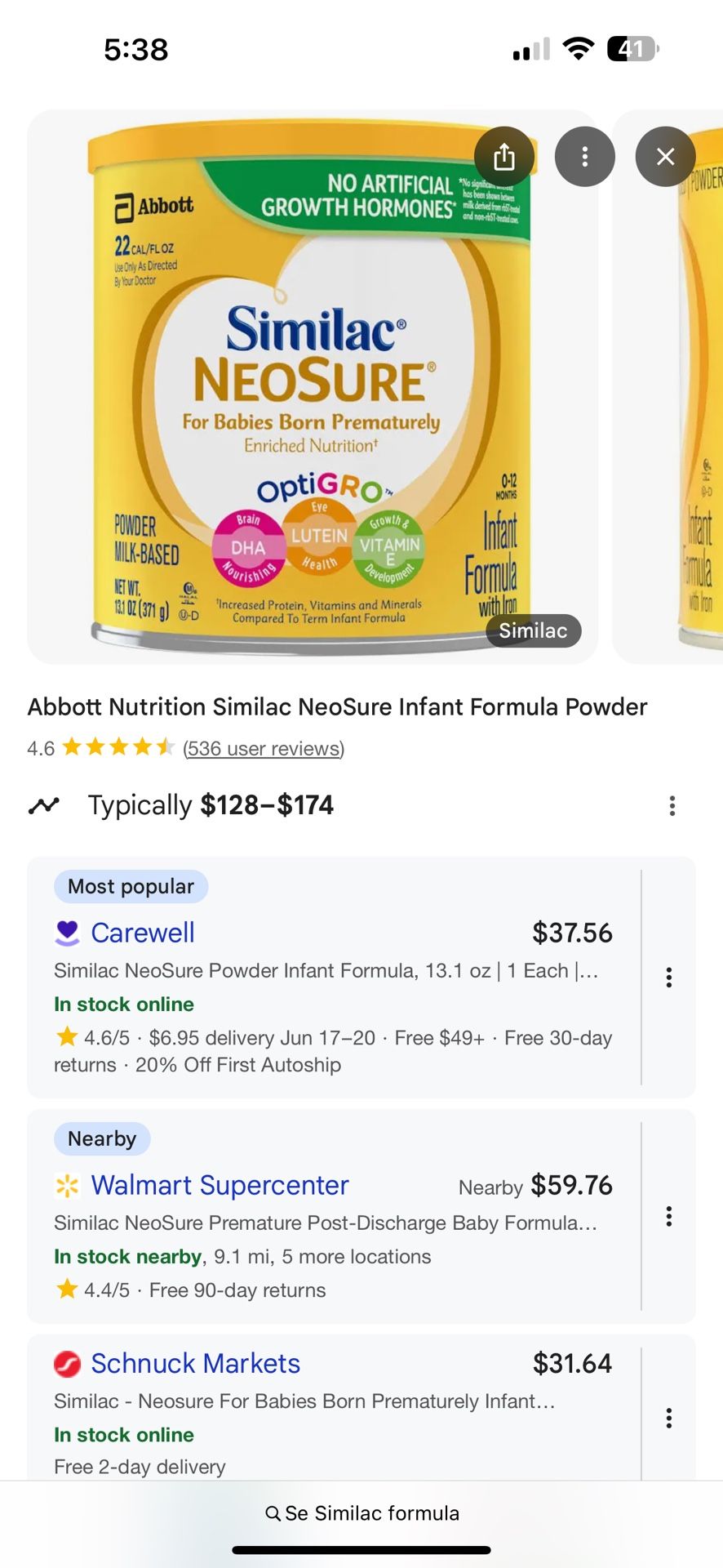 Similar Baby formula Neo sure 18 Can For 250