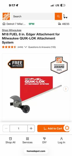 Milwaukee M18 FUEL 8 in. Edger Attachment for QUIK-LOK Attachment System