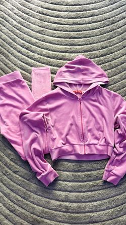 Pink Velour (Small) cropped Zip-Up Hoodie and Pants Set