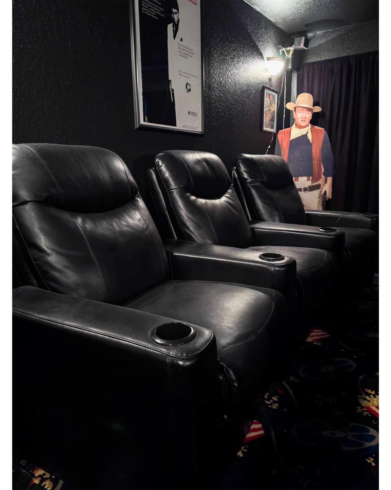 Row of 3 Black Leather Theater Seats - Like new!