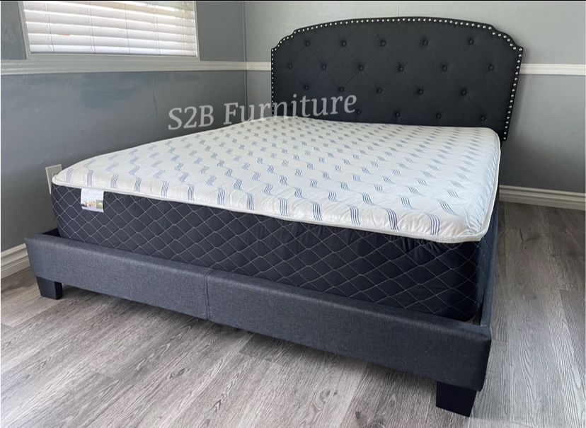 Twin Dark Grey Burlap Bed With Ortho Mattress Included!!