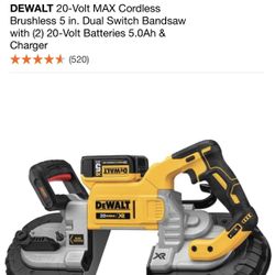 Dewalt 20 Volt MAX Cordless Brushless 5 In. Dual Switch Band Saw 2 Batteries And Charger Included DCS376P2 