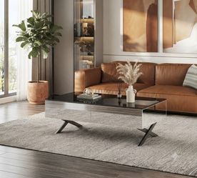 NEW COFFEE TABLE BLACK TOP MIRRORY EDGE