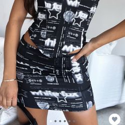 Black Printed Mini Skirt