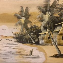 Nice Original Vintage Beach Oil Painting Signed On Canvas 10 X 8”