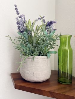 Faux lavender Plant In A Gray Cement Planter 