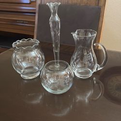 Princess House Crystal Heritage Vase, Pitcher, Candy Dish