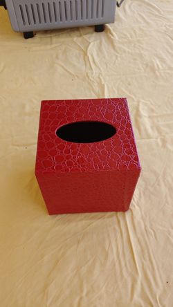 Red leather tissue box holder