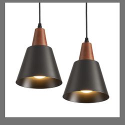 IHENGYANLT 2 Pack Pendant Lights, Black Pendant Lights Kitchen Island,Wood Dome Minimalist Industrial Ceiling Hanging Lights For Kitchen Island, Barn,