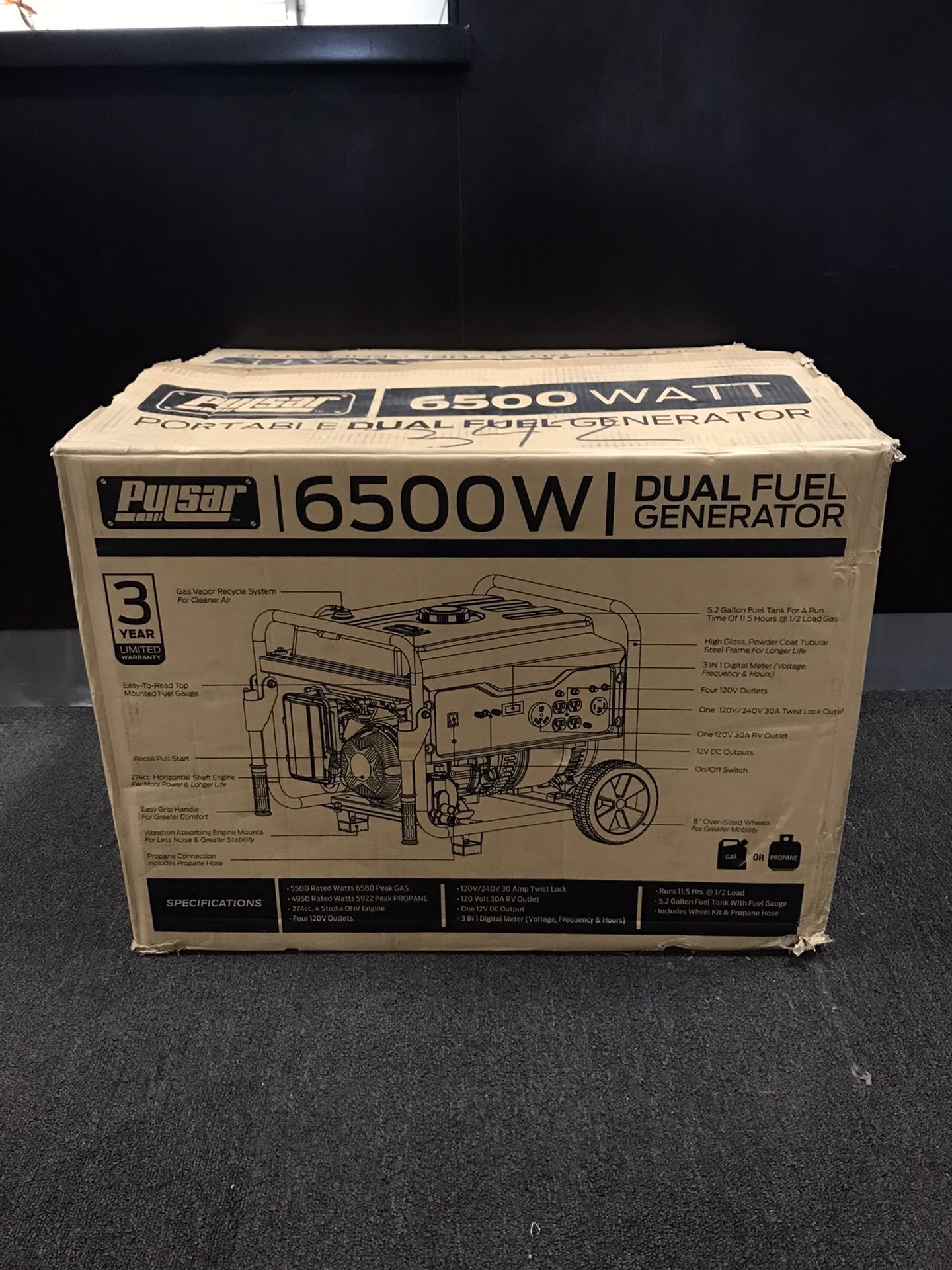 Pulsar G65BN 6500W Peak/5500W Rated Portable Gas/LPG Dual Fuel Generator