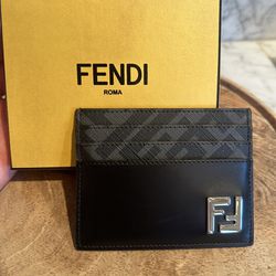 Authentic Fendi Black Leather Card Holder - With Box And Dust Bag