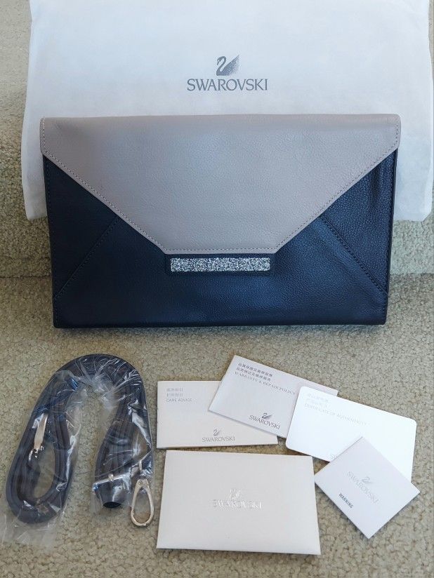 SWAROVSKI Leather Clutch Bag w/ Shoulder Strap