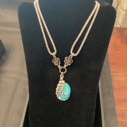 Rhinestone Peacock and Turquoise Necklace