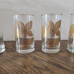 Vintage 1960's - 70's Set of 6 12 Ounce Gold Leaf Drinking or Bar Glasses
