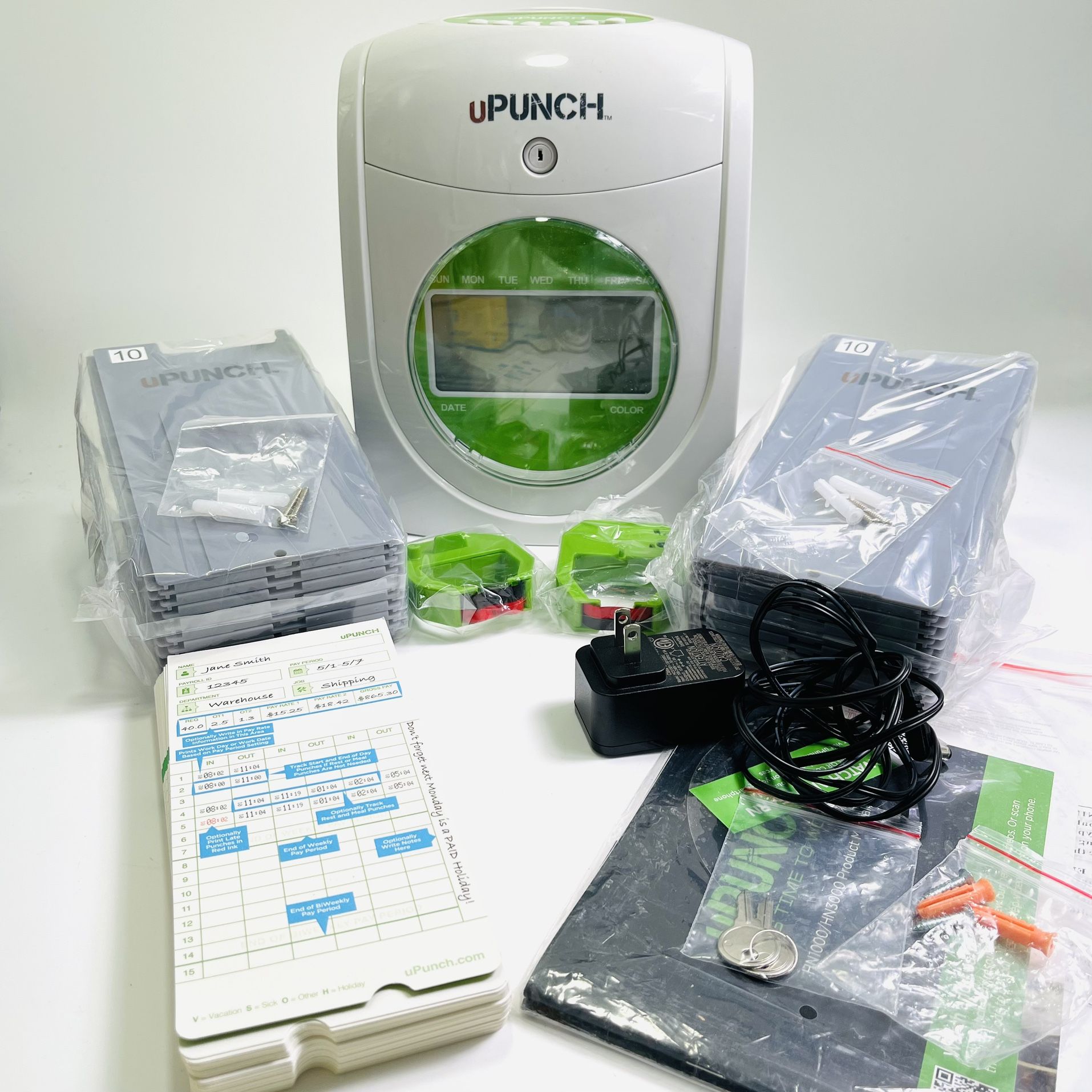 Upunch HN3000 Employee Time Clock Bundle With 45-Cards & 2 Card Racks 2 Keys