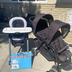 Graco High Chair With Chicco Double Stroller