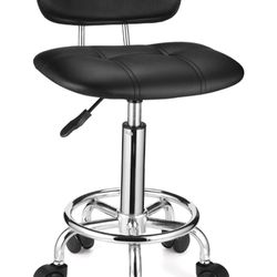 HMTOT Square Rolling Stools with Backrest Height Adjustable Swivel Stool with Wheels Black