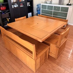 Hard wood table dining room game room kids storage