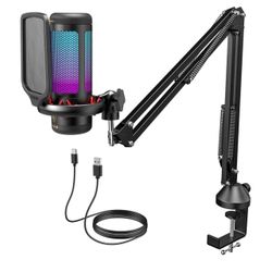 Gaming USB Microphone Set for PC, TONOR RGB Condenser Mic with Boom Arm Quick Mute, RGB Lighting, Pop Filter, Shock Mount, Gain Control for Streaming 