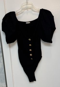 Woman's Free People Intimately BodySuit Size S Not Basic Puffy Sleeve Black