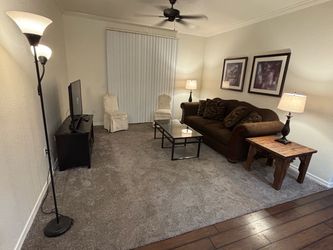 Entire room Couch, Sceptre 50" 4K LED TV, end table, lamps, chairs, coffee table, stand, furniture