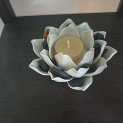 Ceramic Lotus Tealight Holder/Tourmaline Gemstones Included!