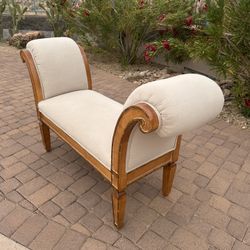 Beautiful Scroll-Style Entry Bench - Solid Wood & Linen Upholstery 