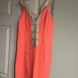 Lilly Pulitzer Coral Beaded Shift Dress Size 6