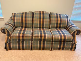 Plaid Upholstered Three-Cushion Sofa