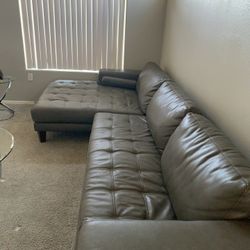 Grey Leather Couch 