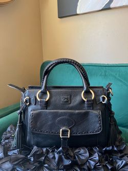 Retired Dooney & Bourke Florentine Medium Leather Pocket Satchel In Black With Tassels🎀