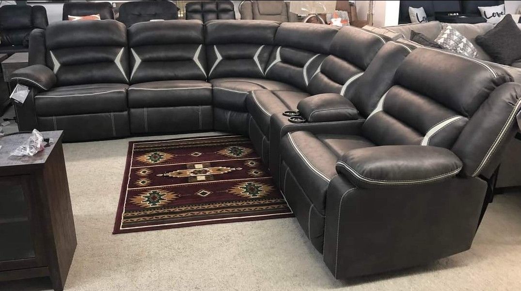 Brand New 🔥 Black Power Reclining Sectional Couch With Console