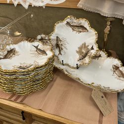 Antique Limoges China Fish Set