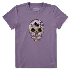 Women's Sunflower Skull Short Sleeve T-Shirt — Size: XL