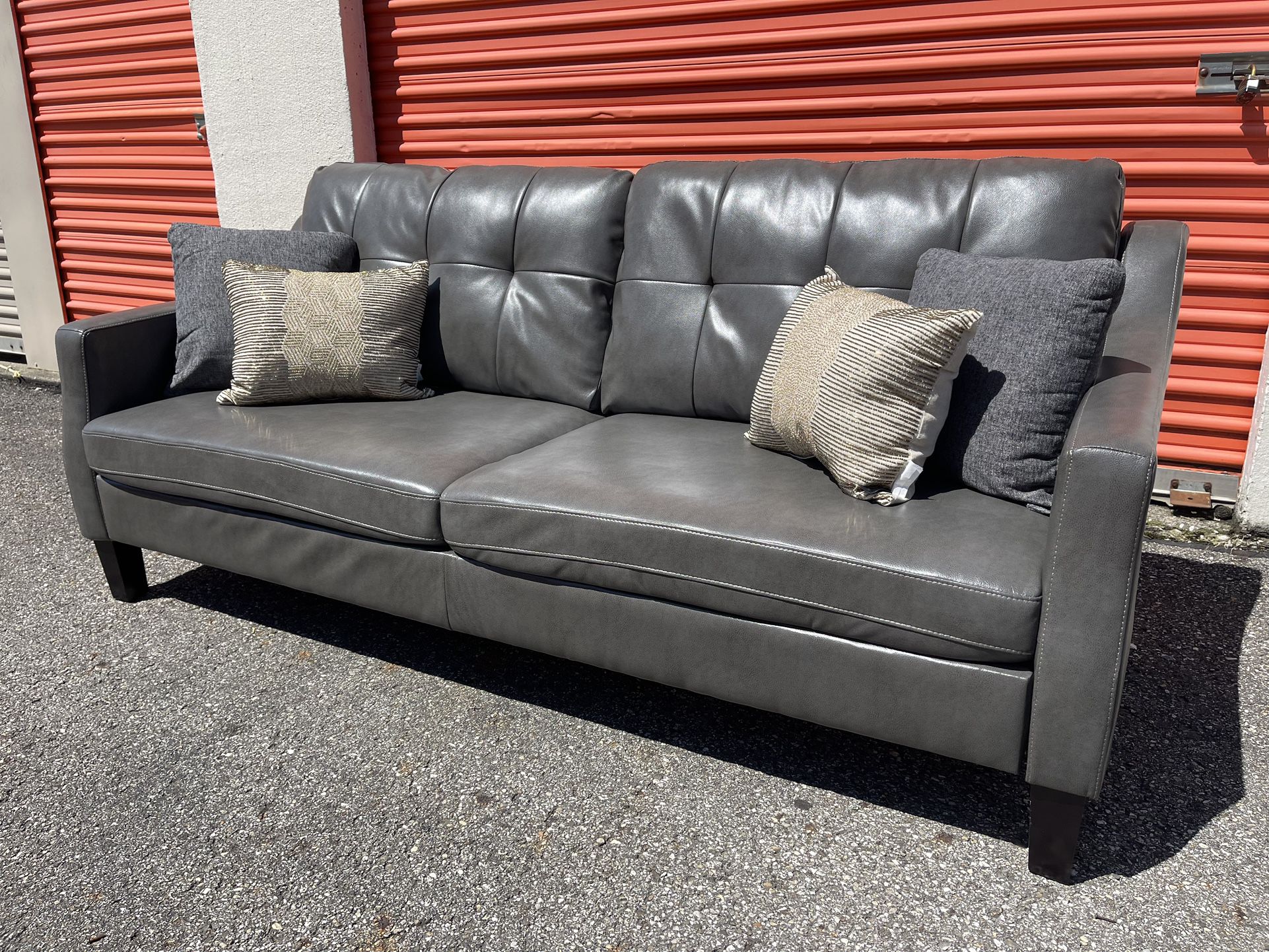 New Sofa Couch Grey Faux Leather 
