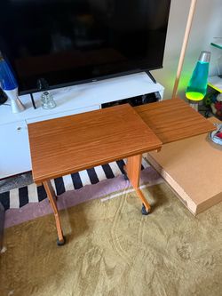 UNIQUE Vintage Danish Modern Teak Rolling Expandable Laptop Desk / Side Table