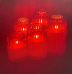 Set of 5 Red Glass Flameless Candles w/ Remote