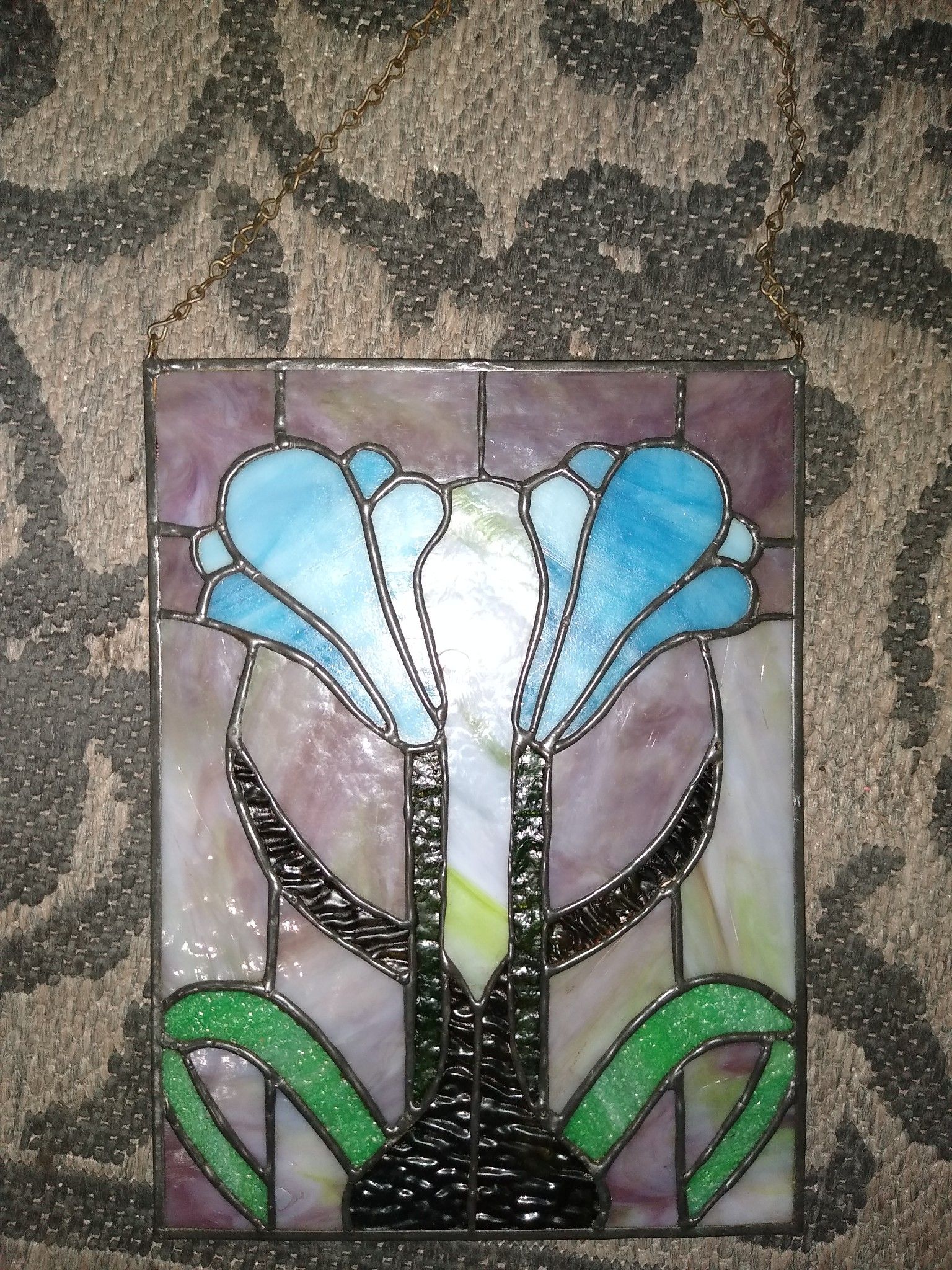 Stained glass with wall hanger