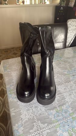 Women's Black Leather Platform Boots for Sale