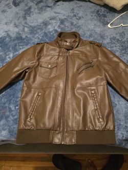 Men's Brown Faux leather jacket.     Size M